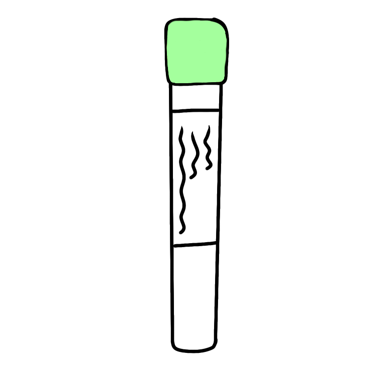 A light green topped blood collection tube. The tube is cylindrical with a light green plastic cap and a transparent body